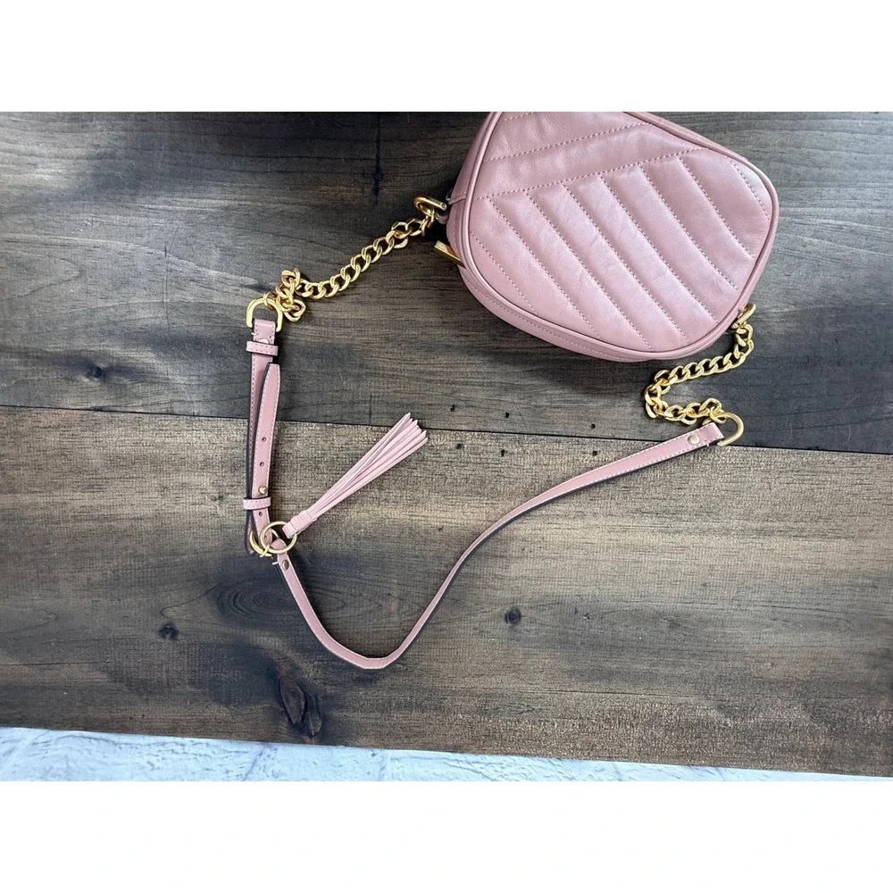 Tory Burch Kira Chevron Small Camera Bag Pink Moon Quilted Leather Crossbody